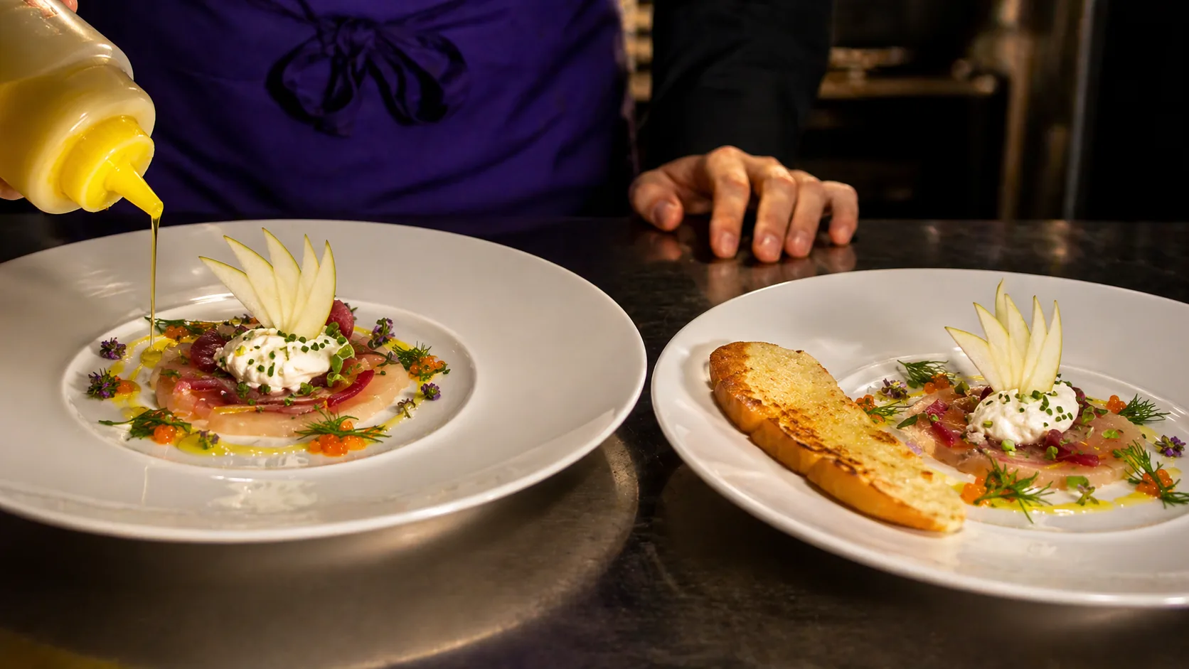 House dish plated in the kitchen, Restaurant Philip